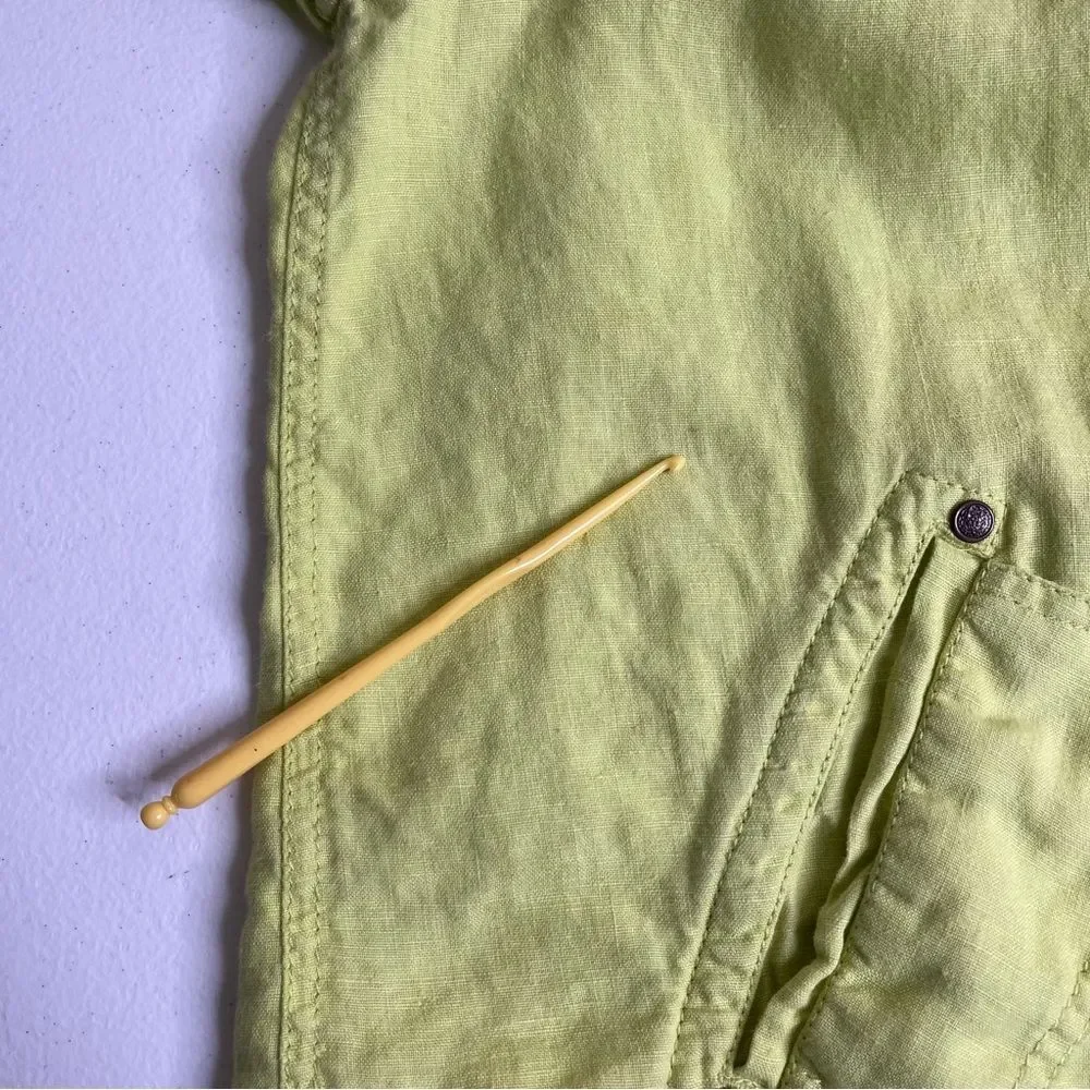 Chicos Drape Front Easy Linen Jacket Chartreuse Roll Tab Sleeve Women Size Large